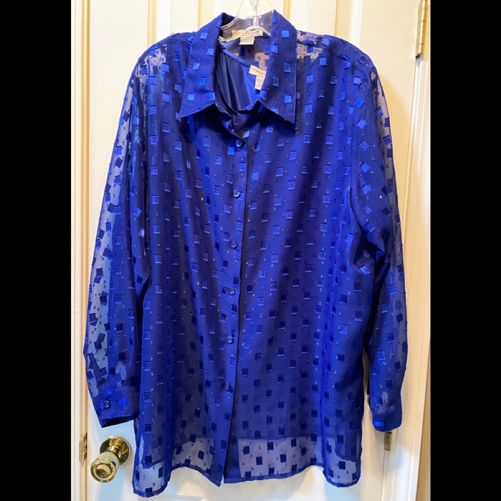 Notations woman blue shell w/shear blouse.  Size 1X
